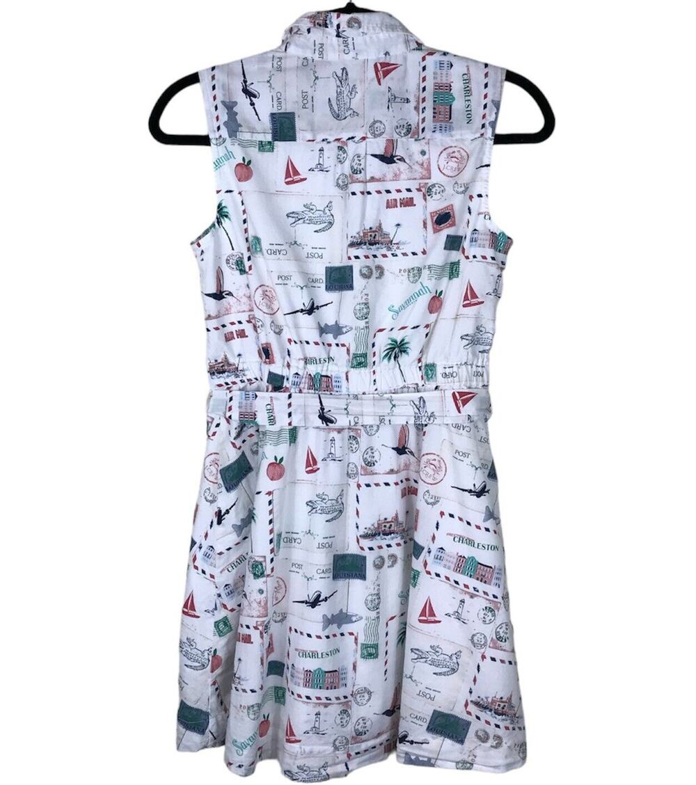 Crewcuts Factory Girls Size 14 Multicolor Waist Tie Postcard Print Shirt Dress